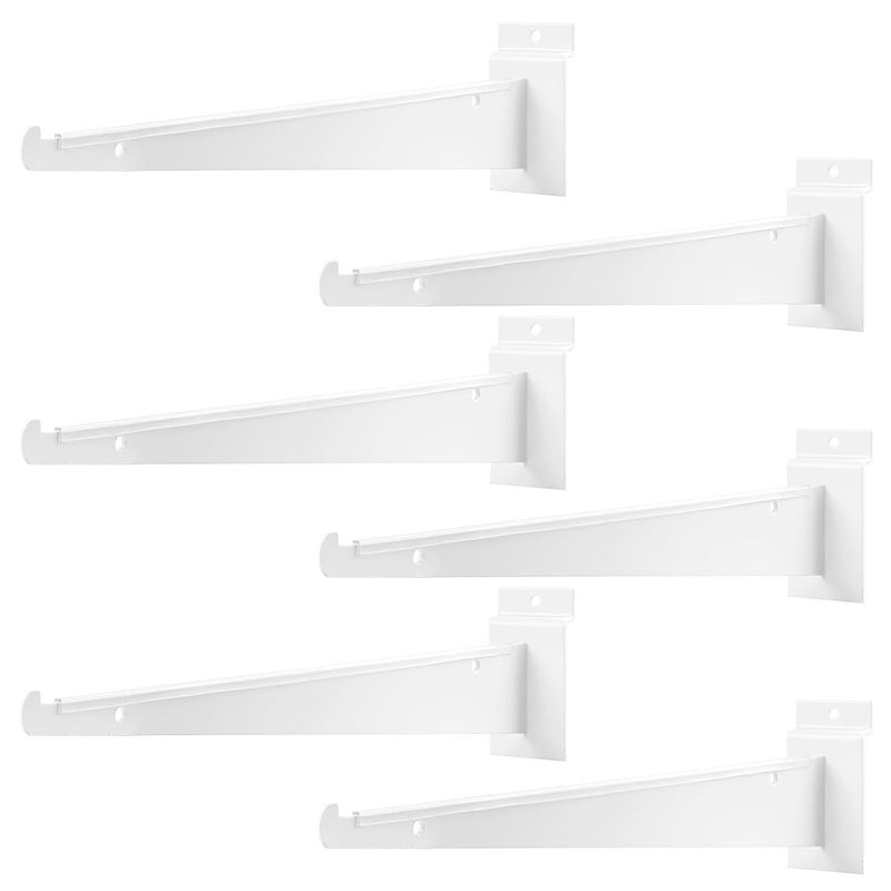 MUZIK 6PCS Slatwall Shelf Brackets, 12" White Metal, Heavy Duty, Wall Mount, Set of 6 - Image 1